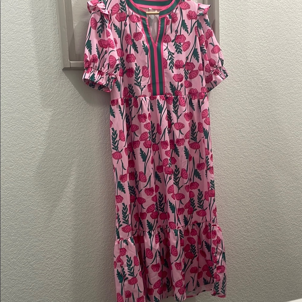 Floral Pink and Green Dress